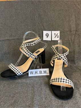 White House Black Market Black & White Gingham Block Heel Sandals